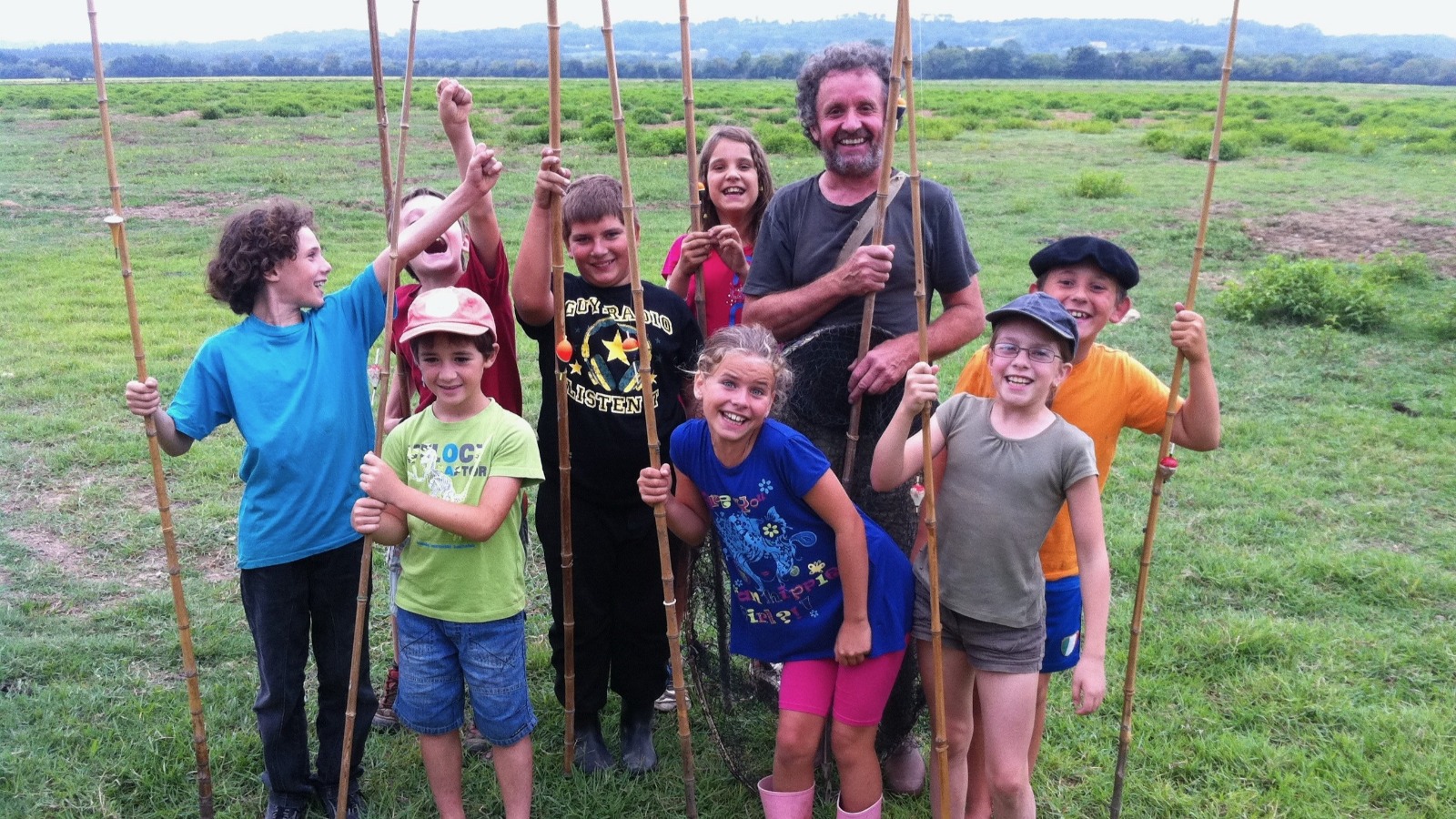 Tournage du Papa des Poissons, film sur la découverte des Barthes avec le pêcheur Patrick Lamaison et des enfants landais