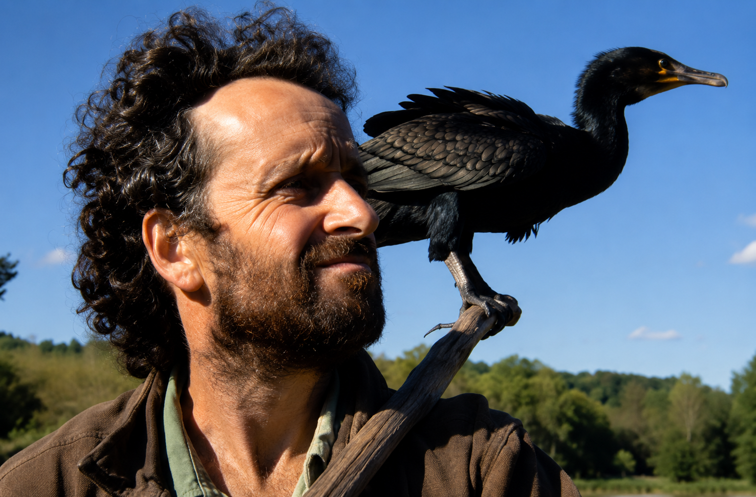 Patrick Lamaison filmé avec un cormoran, extrait de Comme un Poisson dans l'Eau, film de Anthony MARTIN
